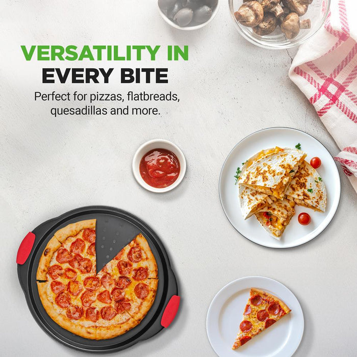 13" Nonstick Pizza Tray - Even Baking, Perforated Carbon Steel, Gray