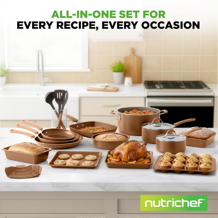 20-Piece Nonstick Cookware Set - Even Heat, PFOA/PFOS-Free, Tempered Glass