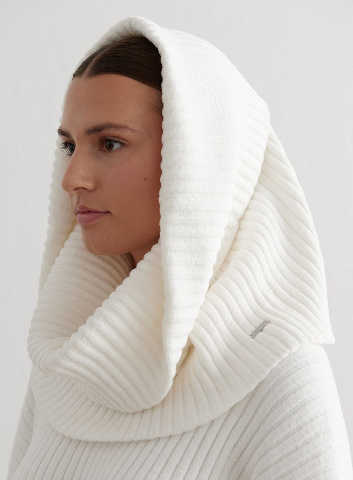 Almond White Rib Knit Tube Scarf