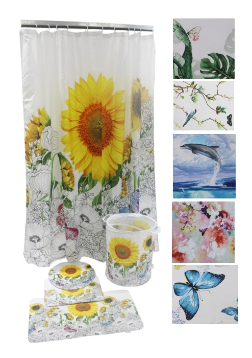 Bathroom Set | Shower Curtain, Clothes Basket, Mats | 5 pieces