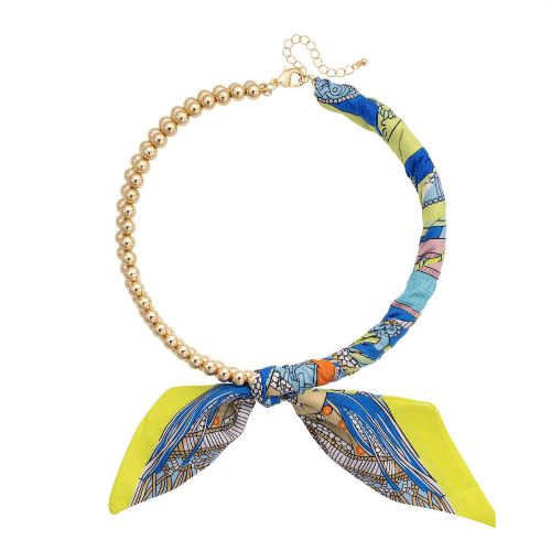 Canvas Style Lime/Blue Bead Scarf Necklace