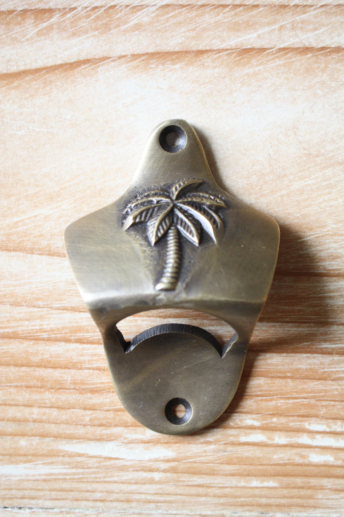 Brass Wall Mount Palm Tree Bottle Opener