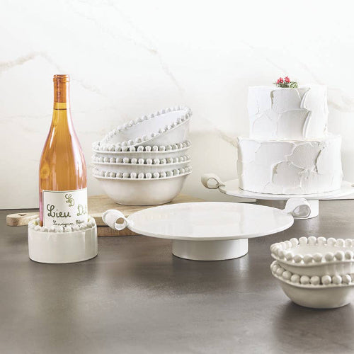 Santa Barbara Design Studio by Creative Brands 4.5" Dia x 2.25" H Ceramic Beaded Wine Coaster - White