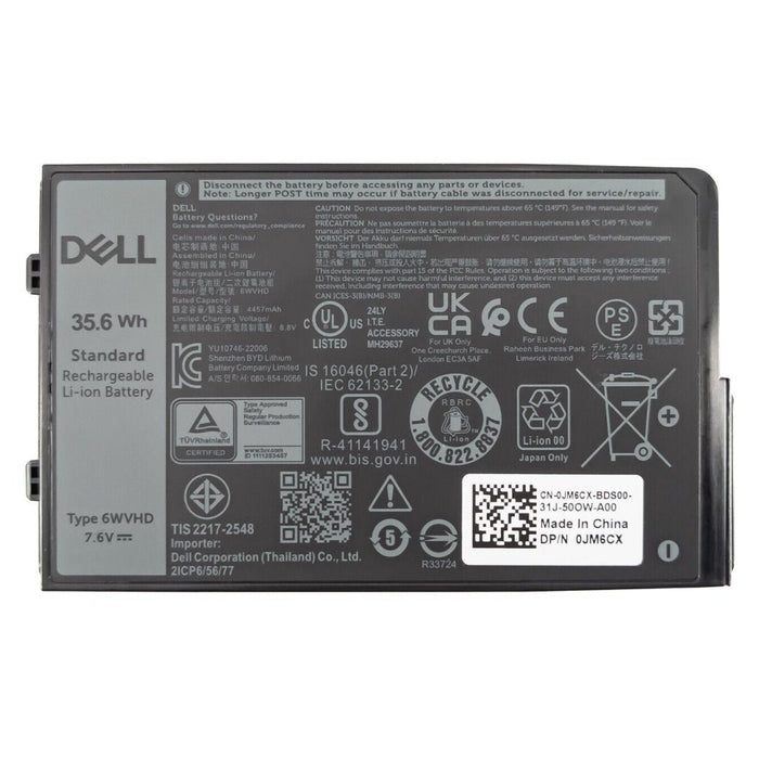 Dell Latitude battery for 7230 Rugged 35.6Wh - Part # 0JM6CX Type 6WVHD - Rugged Books Inc.