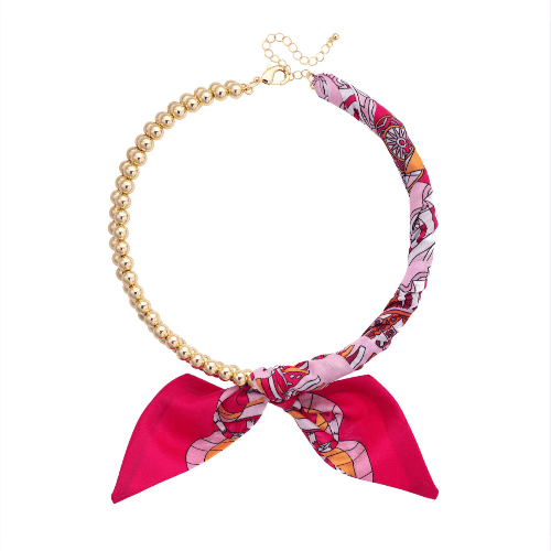 Canvas Style Fuchsia Bead Scarf Necklace