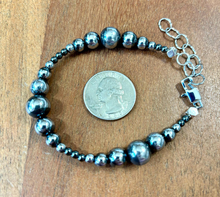 Hematite Graduated Beaded Bracelet