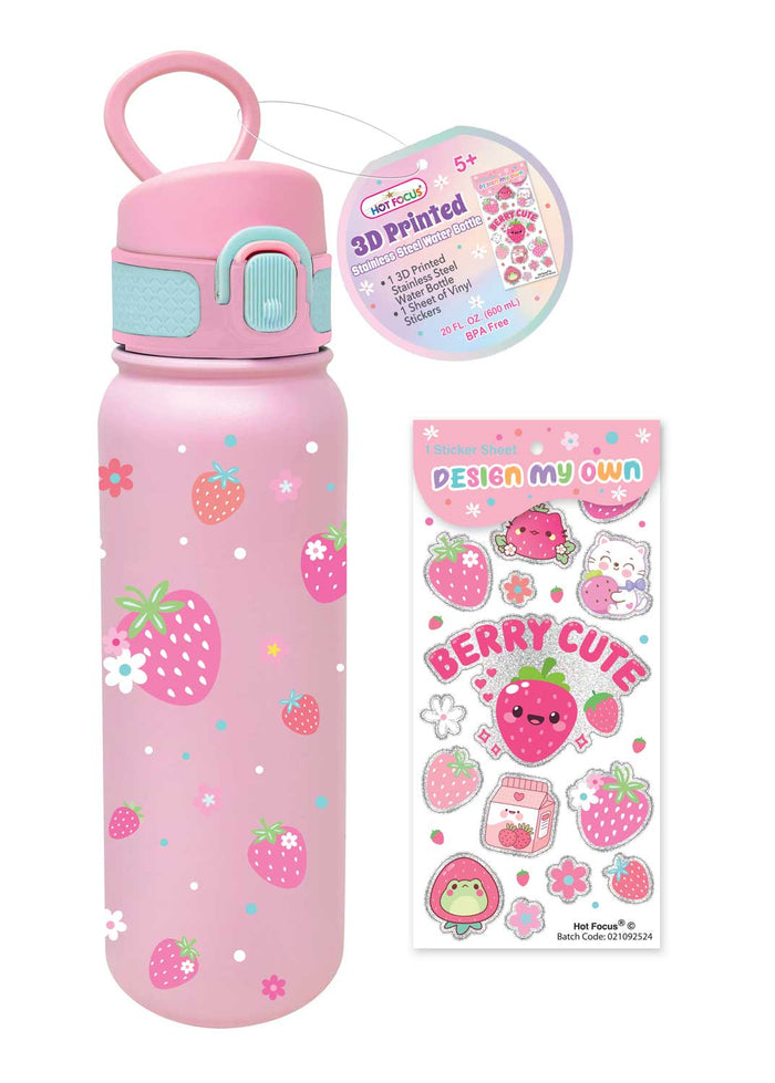 Hot Focus Strawberry - 3D Printing Stainless steel Water Bottle
