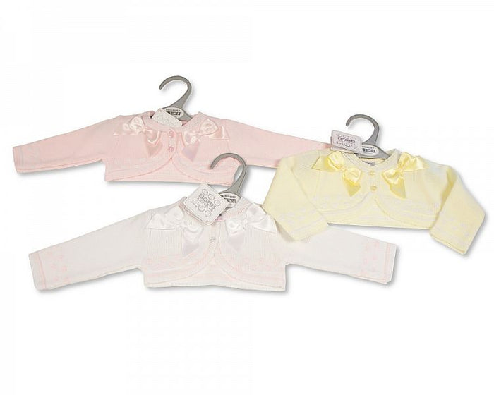Knitted Baby Girls Bolero Cardigan with Bows- (NB-9m) (PK6) BW-10-216