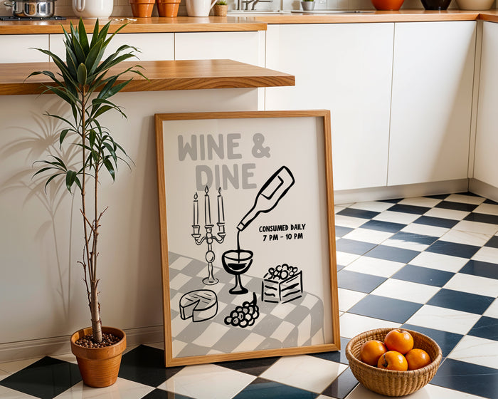 Minimal Bar Cart Wall Art Set - Happy Hour Decor
