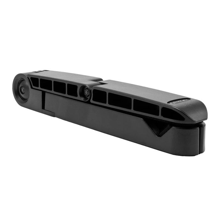 The Portable Tablet/Phone Stand is a black, rectangular, hinged folding stand with a circular end and multiple side slots—perfect for holding your tablet or phone as a convenient work-from-home accessory.