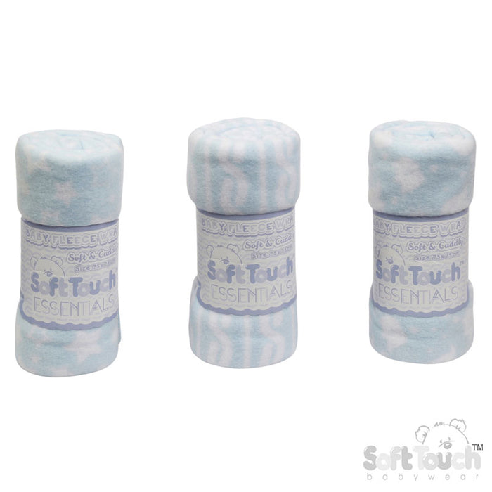 PRINTED BLUE BABY FLEECE WRAP (PK12) FBP10-B