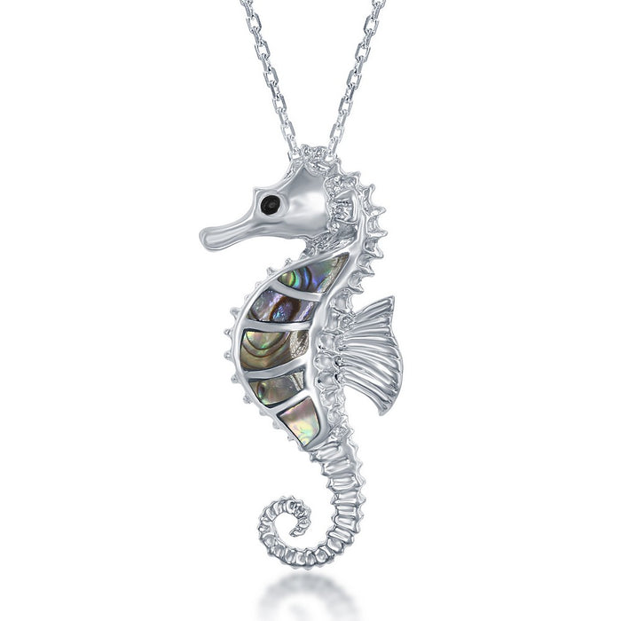 Sterling Silver Abalone Seahorse Necklace (91309)