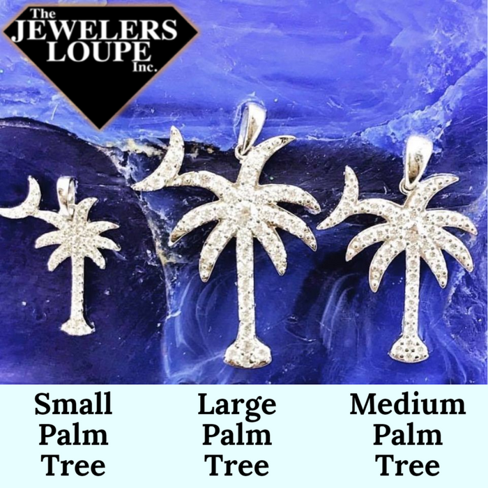 Sterling Silver and Cubic Zirconia Palmetto Tree and Moon Pendant, Small (101313)