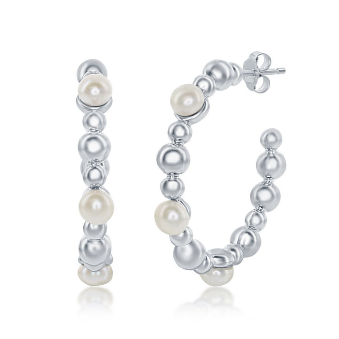 Sterling Silver Freshwater Pearl Hoop Earrings.