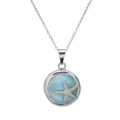 Sterling Silver Starfish with Bezel Set Blue Larimar Necklace