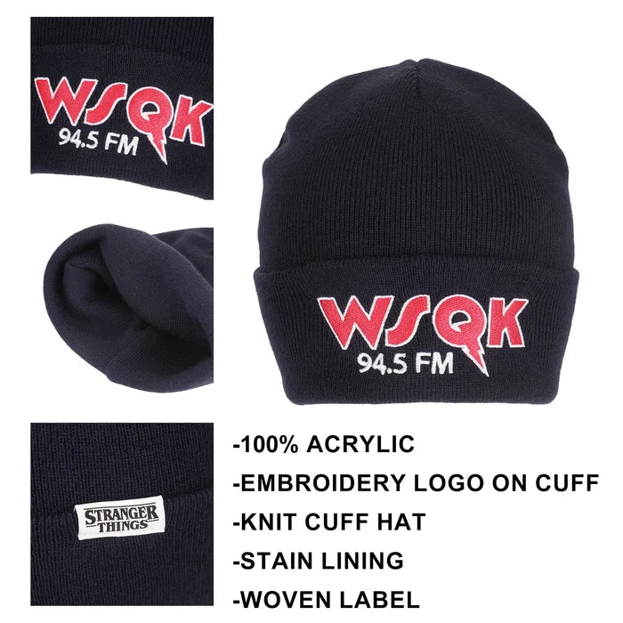 Stranger Things - WSQK Embroidery Navy Acrylic Yarn Standard Cuff Beanie