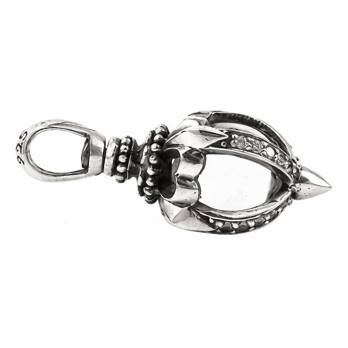 Top down view detailing the bail and cage design of the tribal blossom pendant
