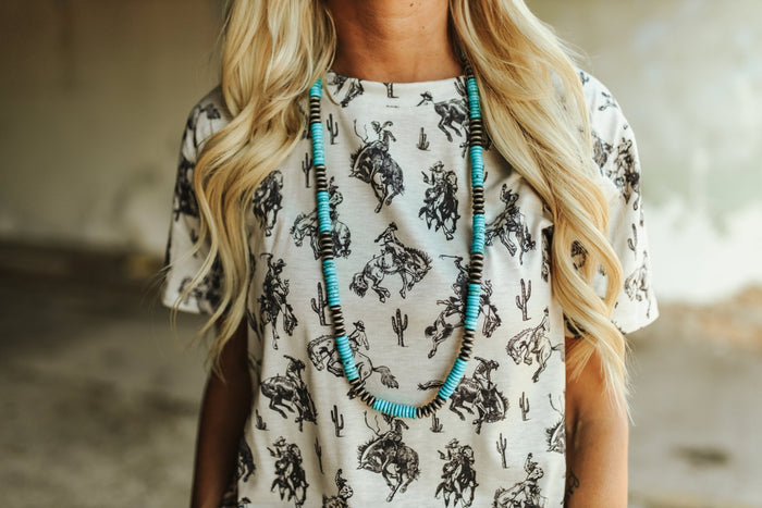 Turquoise and Silver Saucer Beads Necklace