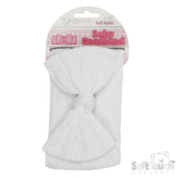 WHITE CABLE HEADBAND W/BOW : (PK12) HB112-W