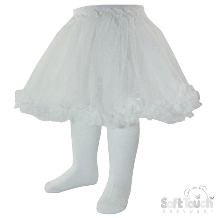 White Floral Tights w/Matching Organza Tutu Skirt (NB-24m) (PK12) T130-W