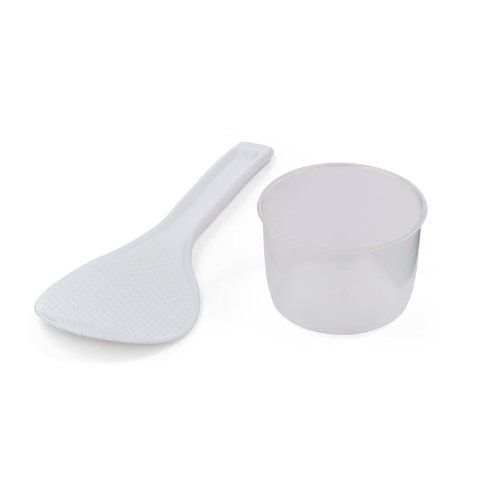 White measuring cup and spoon from Morphy Richards rice cooker