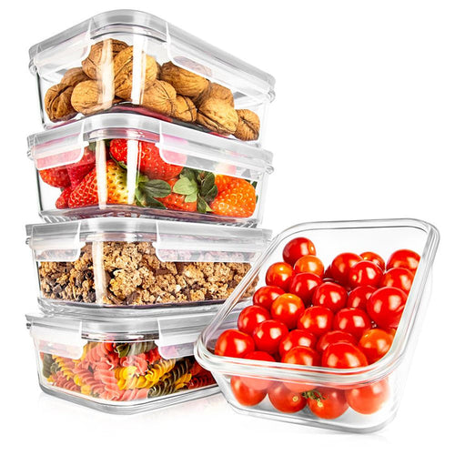 10-Piece Glass Food Storage Set, Leak-Proof, Borosilicate, Gray
