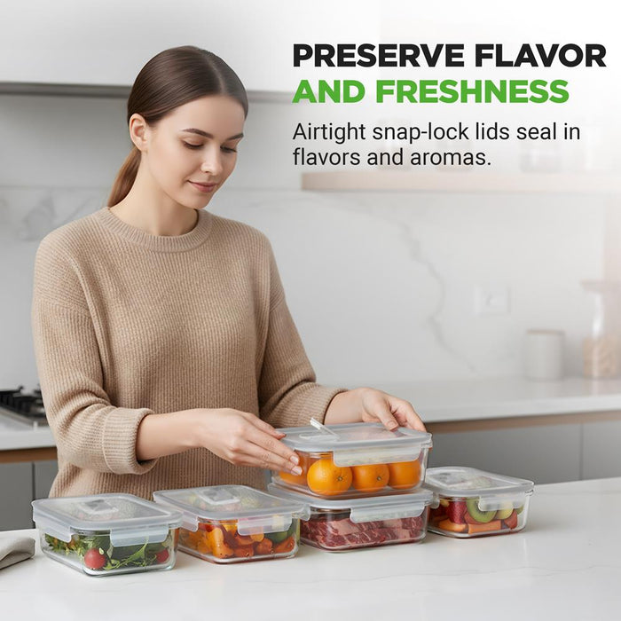 10-Piece Glass Food Storage Set, Leak-Proof, Borosilicate, Gray