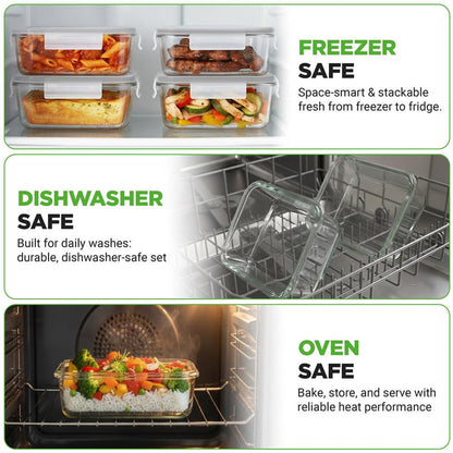 10-Piece Glass Food Storage Set, Leak-Proof, Borosilicate, Gray
