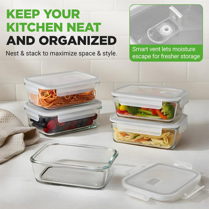 10-Piece Glass Food Storage Set, Leak-Proof, Borosilicate, Gray