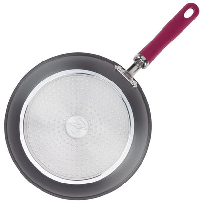 11-Piece Hard Anodized Nonstick Set with induction ready maroon handle pan.