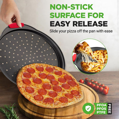 13" Nonstick Pizza Tray - Even Baking, Perforated Carbon Steel, Gray