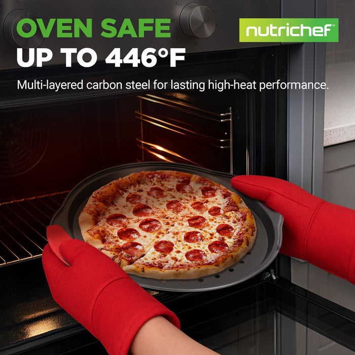 13" Nonstick Pizza Tray - Even Baking, Perforated Carbon Steel, Gray