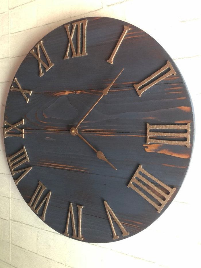 14" Rustic Blue Clock with Copper numbers and a silent mechanism for Jean