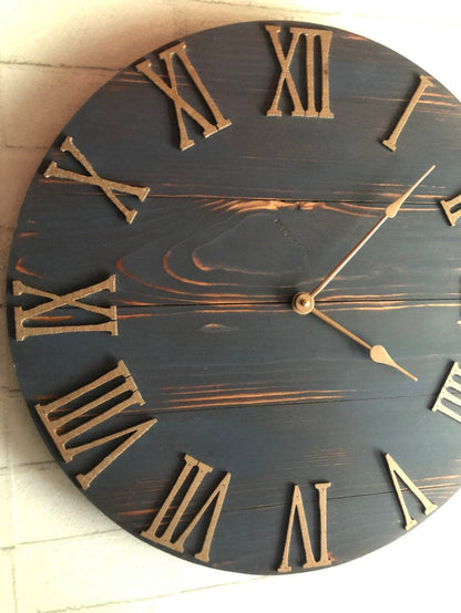 14" Rustic Blue Clock with Copper numbers and a silent mechanism for Jean