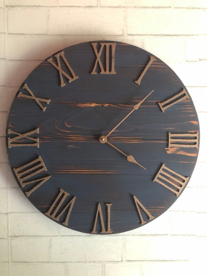 14" Rustic Blue Clock with Copper numbers and a silent mechanism for Jean