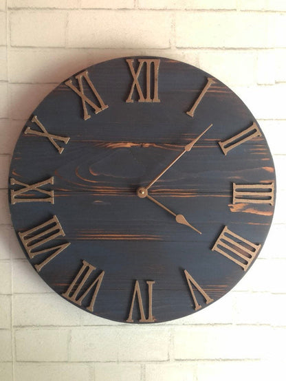 14" Rustic Blue Clock with Copper numbers and a silent mechanism for Jean
