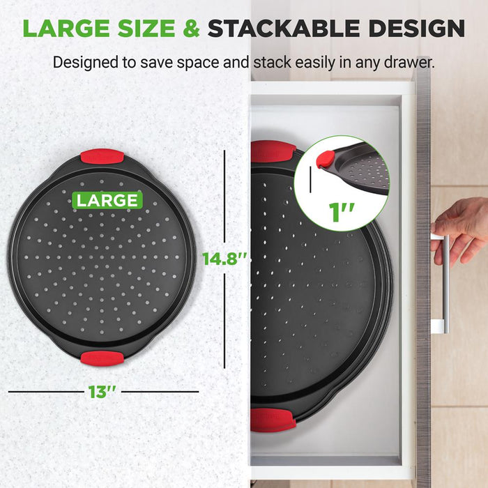 2-Piece Nonstick Pizza Tray Set, Easy Release, Carbon Steel, Gray