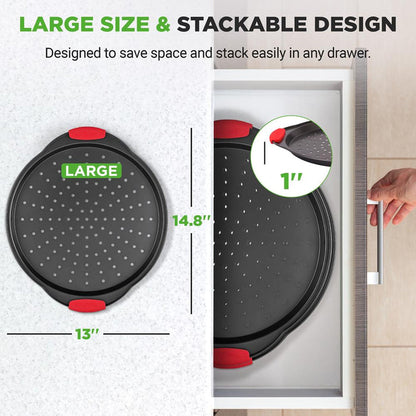 2-Piece Nonstick Pizza Tray Set, Easy Release, Carbon Steel, Gray