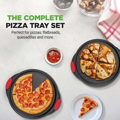 2-Piece Nonstick Pizza Tray Set, Easy Release, Carbon Steel, Gray