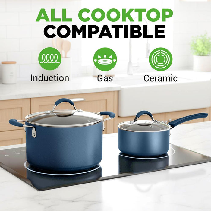 20 Pc Kitchen Set - Even Cooking Non-Stick Coating, Navy Blue