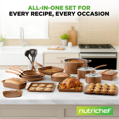 20-Piece Nonstick Cookware Set - Even Heat, PFOA/PFOS-Free, Tempered Glass