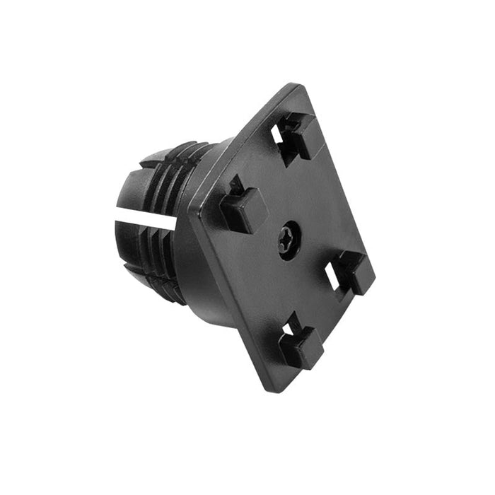 The 22mm Ball to 4-Prong iGRIP Adapter is a black plastic square end cap with ribbed plug and four raised tabs, designed to fit tube or pipe openings. It is compatible with 22mm mount adapter systems and works seamlessly with Arkon mounts.
