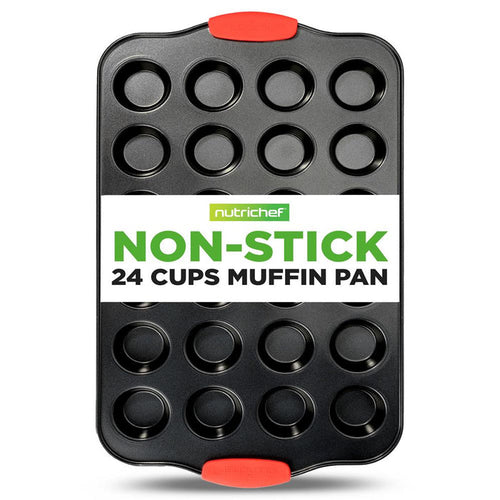 24 Cup Muffin Pan - Deluxe Nonstick Gray Coating Inside & Outside With Red Silicone Handles, Compatible With Model: Ncsbs10S (Black)