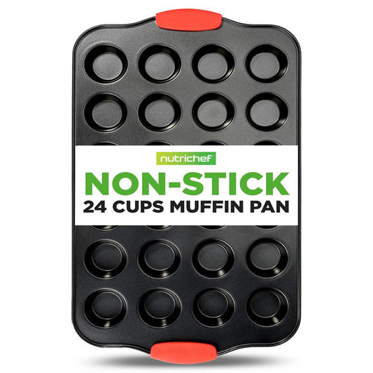 24 Cup Muffin Pan - Deluxe Nonstick Gray Coating Inside & Outside With Red Silicone Handles, Compatible With Model: Ncsbs10S (Black)