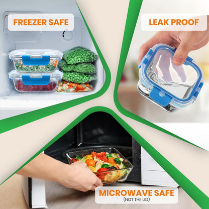 24-Piece Glass Food Storage Set, Airtight Leak-Proof, Blue