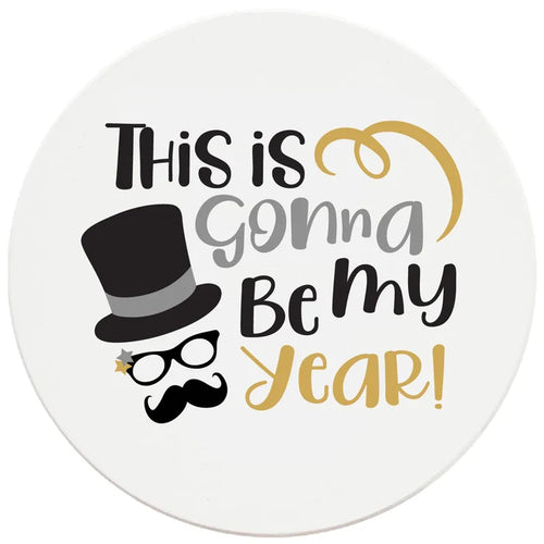 4 Inch Round Ceramic Coaster Set, This Is Gonna Be My Year, 2 Sets of 4, 8 Pieces - Christmas by Krebs Wholesale
