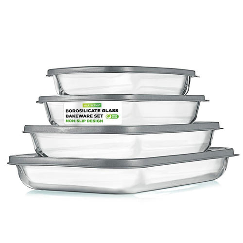 4 Sets Of High Borosilicate Rectangular Glass Bakeware Set With Pe Lid (Gray)