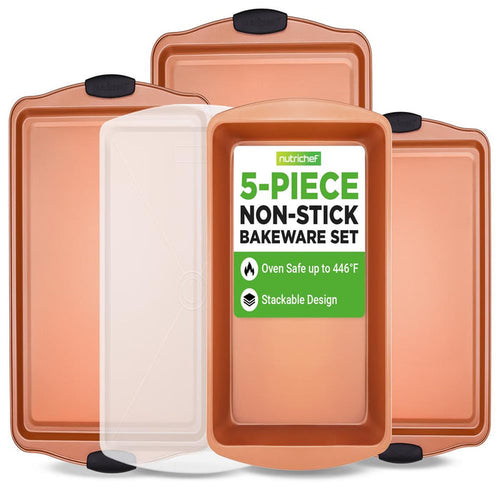 5-Piece Non-Stick Baking Pan Set, Stackable Carbon Steel, Easy Clean