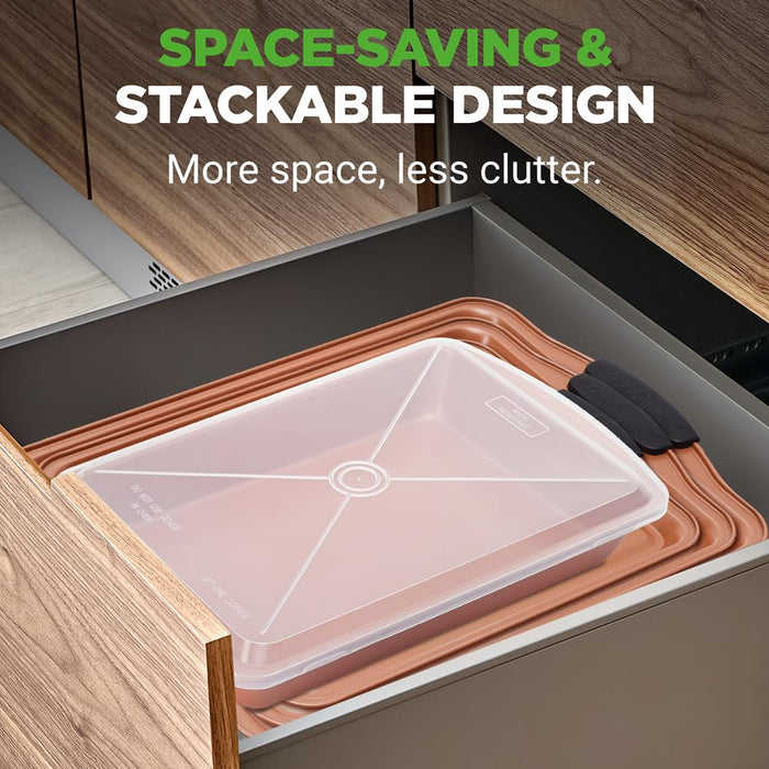 5-Piece Non-Stick Baking Pan Set, Stackable Carbon Steel, Easy Clean