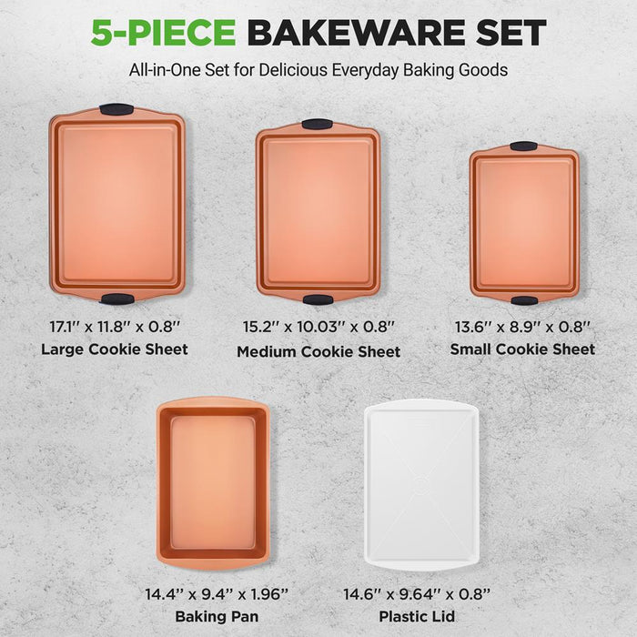 5-Piece Non-Stick Baking Pan Set, Stackable Carbon Steel, Easy Clean